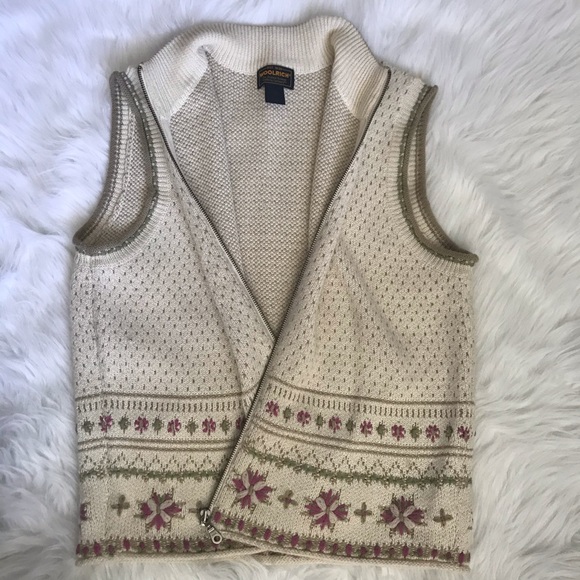 Woolrich Full Zip Cream Snowflake Sweater Vest XL - Picture 6 of 6
